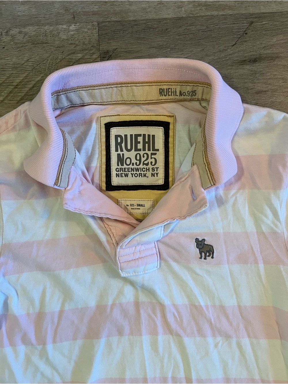 Vintage Y2K Discontinued Ruehl No 925 Pink Polo With White Stripes. Small